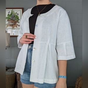 White Linen Button Down Blouse